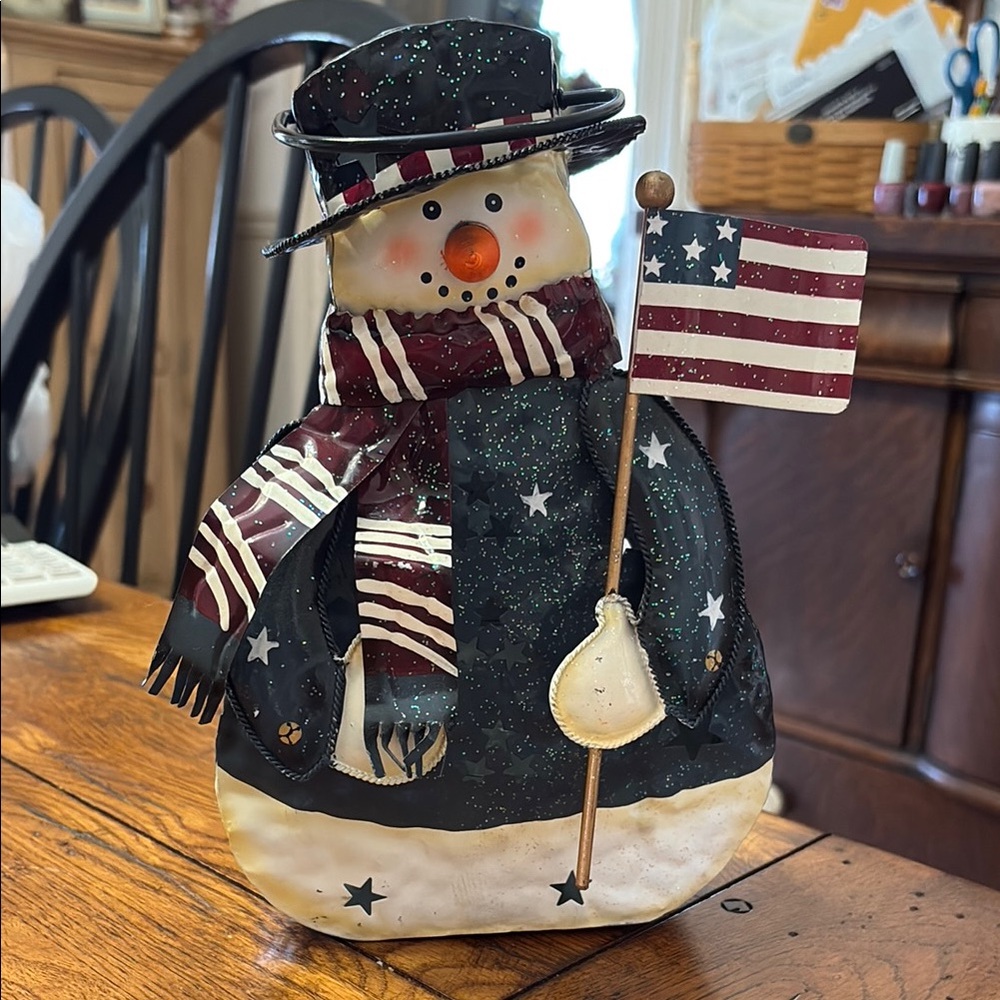 Home Interiors Patriotic Snowman Decor - Blue and Red